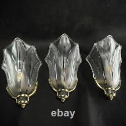 1 of 3 Art Deco Wall Lamp EZAN Signed Bronze Glass France 1940