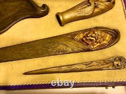 1 seal 1 pocket emptier 2 Art Deco orientalist bronze paper knives signed DUVAL