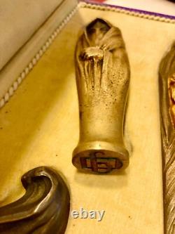 1 seal 1 pocket tray 2 Art Deco Orientalist paper knives BRONZE signed DUVAL