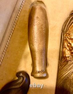 1 seal 1 pocket tray 2 Art Deco Orientalist paper knives BRONZE signed DUVAL