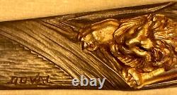 1 seal 1 pocket tray 2 Art Deco Orientalist paper knives BRONZE signed DUVAL