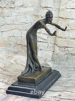 100% Solid Bronze Art Deco Dancer By Romanian Demeter Artist Figurine