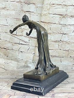 100% Solid Bronze Art Deco Dancer By Romanian Demetre Figurine Artist