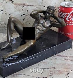 100% Solid Bronze Nude Gay Man Open Art Deco Figurine