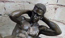 100% Solid Bronze Nude Male Gay Man Art Deco Figurine