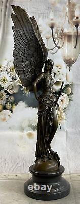 100% Solid Bronze Sculpture Angel Goddess Victory Statue Art Deco House Cards