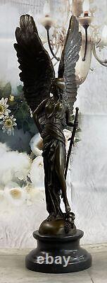 100% Solid Bronze Sculpture Angel Goddess Victory Statue Art Deco House Cards