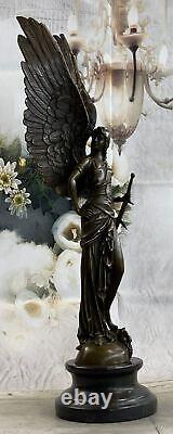 100% Solid Bronze Sculpture Angel Goddess Victory Statue Art Deco House Cards