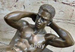 100% Solid Bronze Statue Nude Gay Man Art Deco Figurine