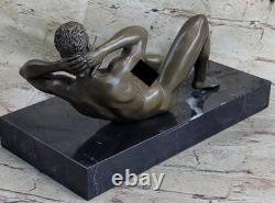 100% Solid Bronze Statue Nude Gay Man Art Deco Figurine