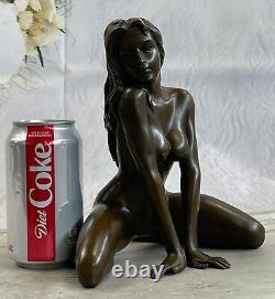 100% Solid Genuine Bronze Art Deco Nude Woman Girl Female Sculpture