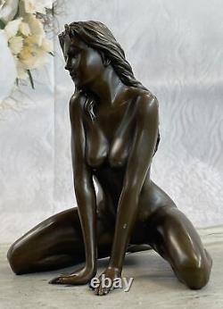 100% Solid Genuine Bronze Art Deco Nude Woman Girl Female Sculpture