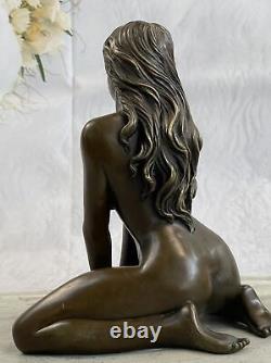 100% Solid Genuine Bronze Art Deco Nude Woman Girl Female Sculpture