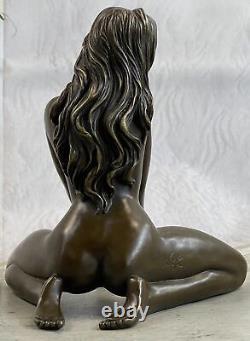 100% Solid Genuine Bronze Art Deco Nude Woman Girl Female Sculpture