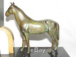 10e30 Pair Serre Books Horses Running Regulates Patina Bronze Art Deco 1930