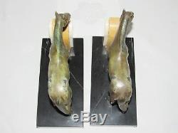 10e30 Pair Serre Books Horses Running Regulates Patina Bronze Art Deco 1930