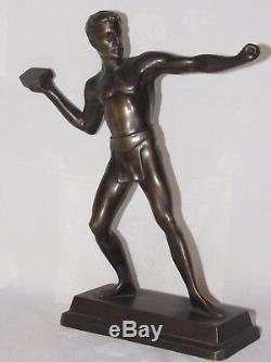 11d13 Old Statue Sculpture Bronze Patine Nude Male Athlete Art Deco 1930