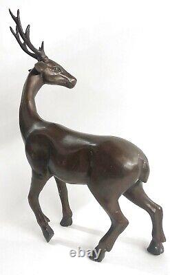 13.5 Bronze Statue Élan Cerf Buck Renne Lodge Decor Art Deco Sculpture