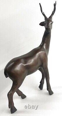 13.5 Bronze Statue Élan Cerf Buck Renne Lodge Decor Art Deco Sculpture