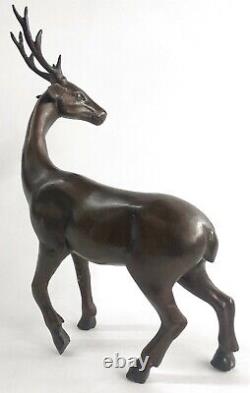 13.5 Bronze Statue Élan Cerf Buck Renne Lodge Decor Art Deco Sculpture