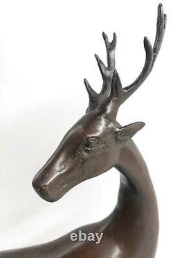 13.5 Bronze Statue Élan Cerf Buck Renne Lodge Decor Art Deco Sculpture