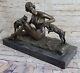 13.6kg West Art Deco Sculpture Shepherdess Girl With/goat Nude Woman Bronze