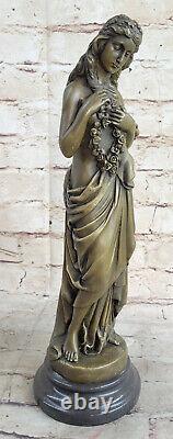 13 West Art Deco Bronze Marble Sculpture Beautiful Woman Flower Statue