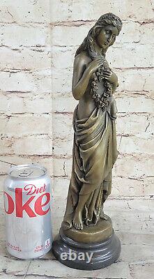 13 West Art Deco Bronze Marble Sculpture Beautiful Woman Flower Statue