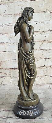 13 West Art Deco Bronze Marble Sculpture Beautiful Woman Flower Statue