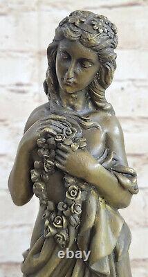 13 West Art Deco Bronze Marble Sculpture Beautiful Woman Flower Statue