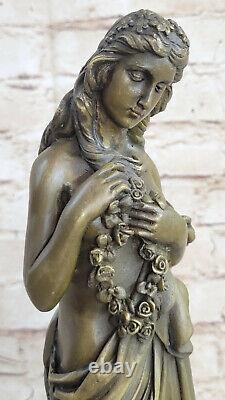 13 West Art Deco Bronze Marble Sculpture Beautiful Woman Flower Statue