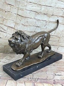 15 Art Deco Sculpture Animal Male Lion Marble Base Bronze Statue