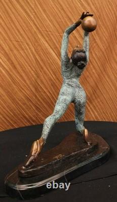 15 Signed Bronze Statue Chair Gymnast Art Deco Detailed Sculpture on Marble