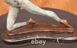 15 Signed Bronze Statue Chair Gymnast Art Deco Detailed Sculpture on Marble