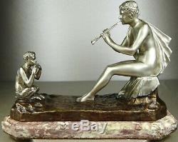 1890/1920 G Obiols Statue Sculpture Ep Art New Deco Bronze Woman Nude Euterpe