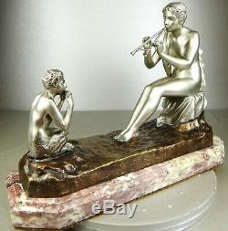 1890/1920 G Obiols Statue Sculpture Ep Art New Deco Bronze Woman Nude Euterpe