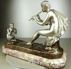 1890/1920 G Obiols Statue Sculpture Ep Art New Deco Bronze Woman Nude Euterpe