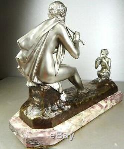 1890/1920 G Obiols Statue Sculpture Ep Art New Deco Bronze Woman Nude Euterpe