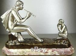 1890/1920 G Obiols Statue Sculpture Ep Art New Deco Bronze Woman Nude Euterpe