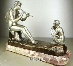 1890/1920 G Obiols Statue Sculpture Ep Art New Deco Bronze Woman Nude Euterpe