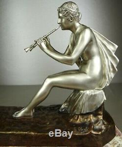 1890/1920 G Obiols Statue Sculpture Ep Art New Deco Bronze Woman Nude Euterpe