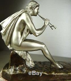 1890/1920 G Obiols Statue Sculpture Ep Art New Deco Bronze Woman Nude Euterpe