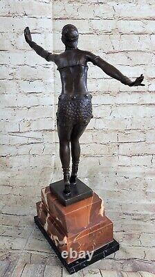 19 Bronze On Rose Marble Dancer Art Deco Flapper Girl Statue Sculpture