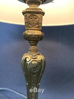 19 Eme Bronze Candlestick With Heads Of Characters In Mounted Lamp 27 CM / H