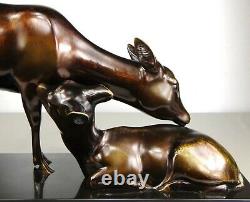 1920/1930 A Sinko Rare Gr Statue Sculpture Art Deco Animaliere Bronze Biche Faon