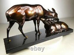 1920/1930 A Sinko Rare Gr Statue Sculpture Art Deco Animaliere Bronze Biche Faon