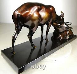 1920/1930 A Sinko Rare Gr Statue Sculpture Art Deco Animaliere Bronze Biche Faon