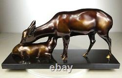 1920/1930 A Sinko Rare Gr Statue Sculpture Art Deco Animaliere Bronze Biche Faon