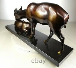 1920/1930 A Sinko Rare Gr Statue Sculpture Art Deco Animaliere Bronze Biche Faon