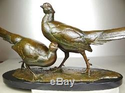 1920/1930 Av Becquerel Gr Rare Statue Sculpture Bronze Couple Animaliere Pheasants